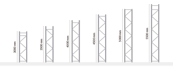 Illustrazione con le diverse altezze degli scaffali per magazzino porta pallet.
