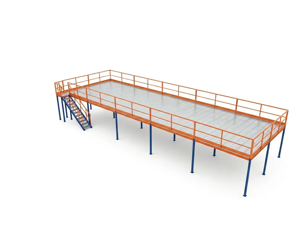 Altillo metálico 18,43 × 5,88 m · 108 m² · 500 kg/m² Azul/Naranja 1