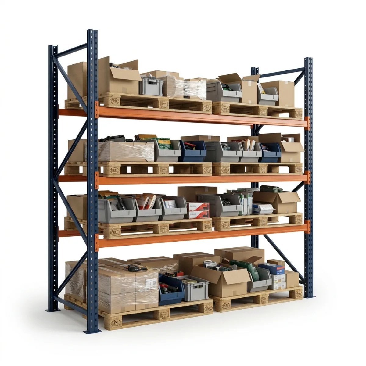 Rack d'entrepôt 1000 kg · 3 niveaux · 255x184x100 cm · 2 palettes Bleu/Orange 8