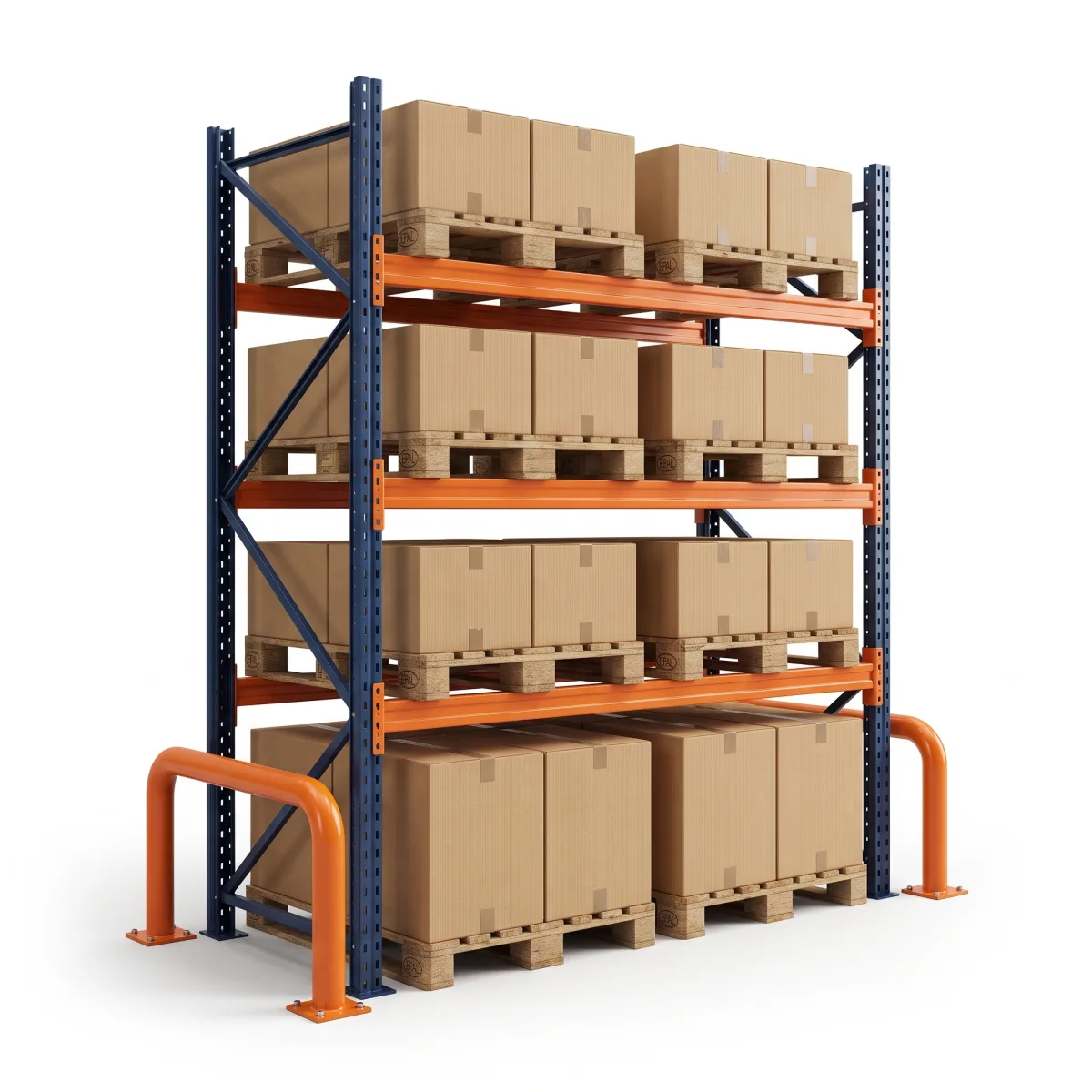Rack d'entrepôt 1000 kg · 3 niveaux · 255x184x100 cm · 2 palettes Bleu/Orange 6
