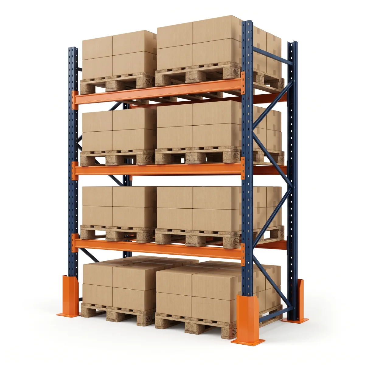 Rack d'entrepôt 1000 kg · 3 niveaux · 255x184x100 cm · 2 palettes Bleu/Orange 5