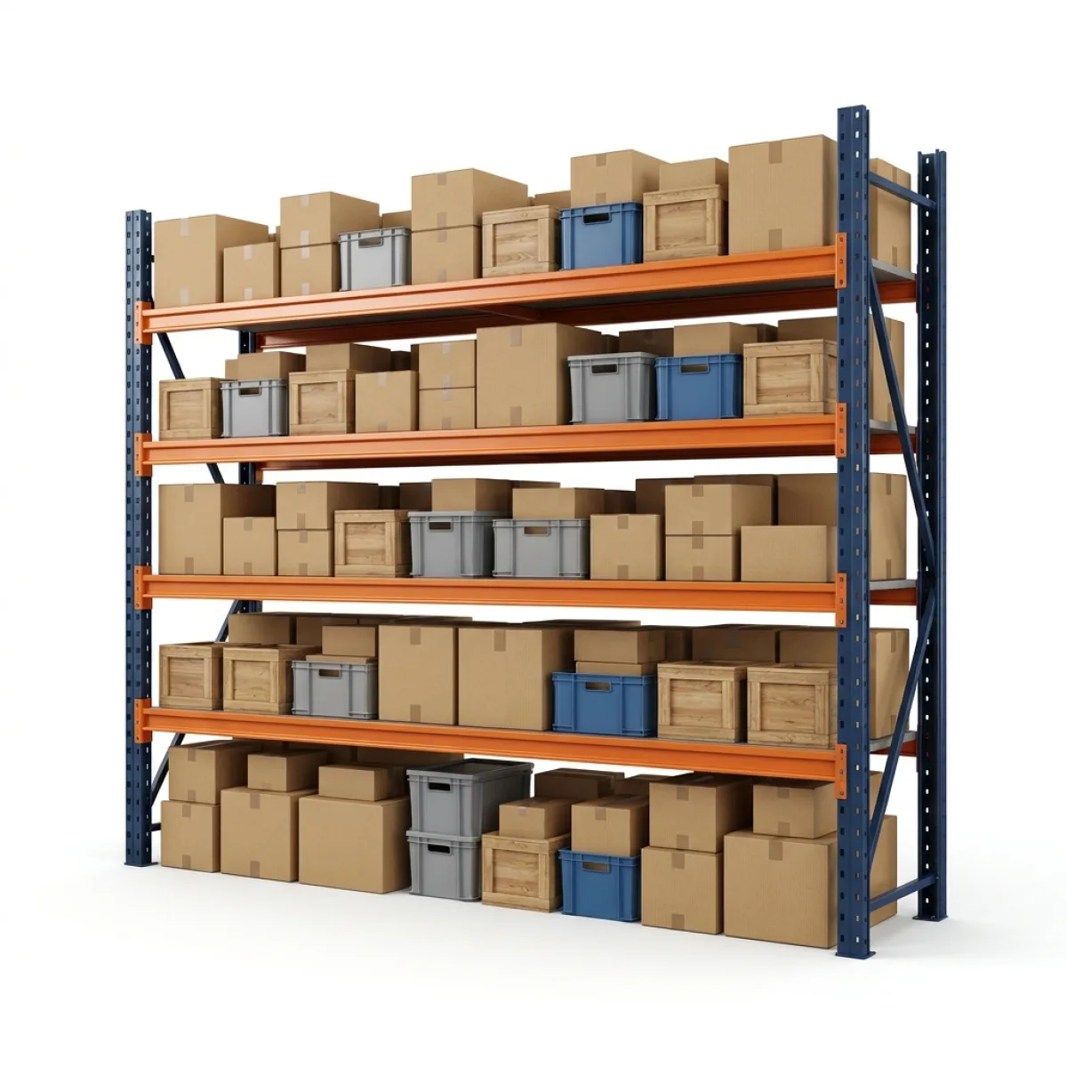 Palettier simple 1000 kg · 4 niveaux · 255x269x100 cm · 3 palettes Bleu/Orange 10