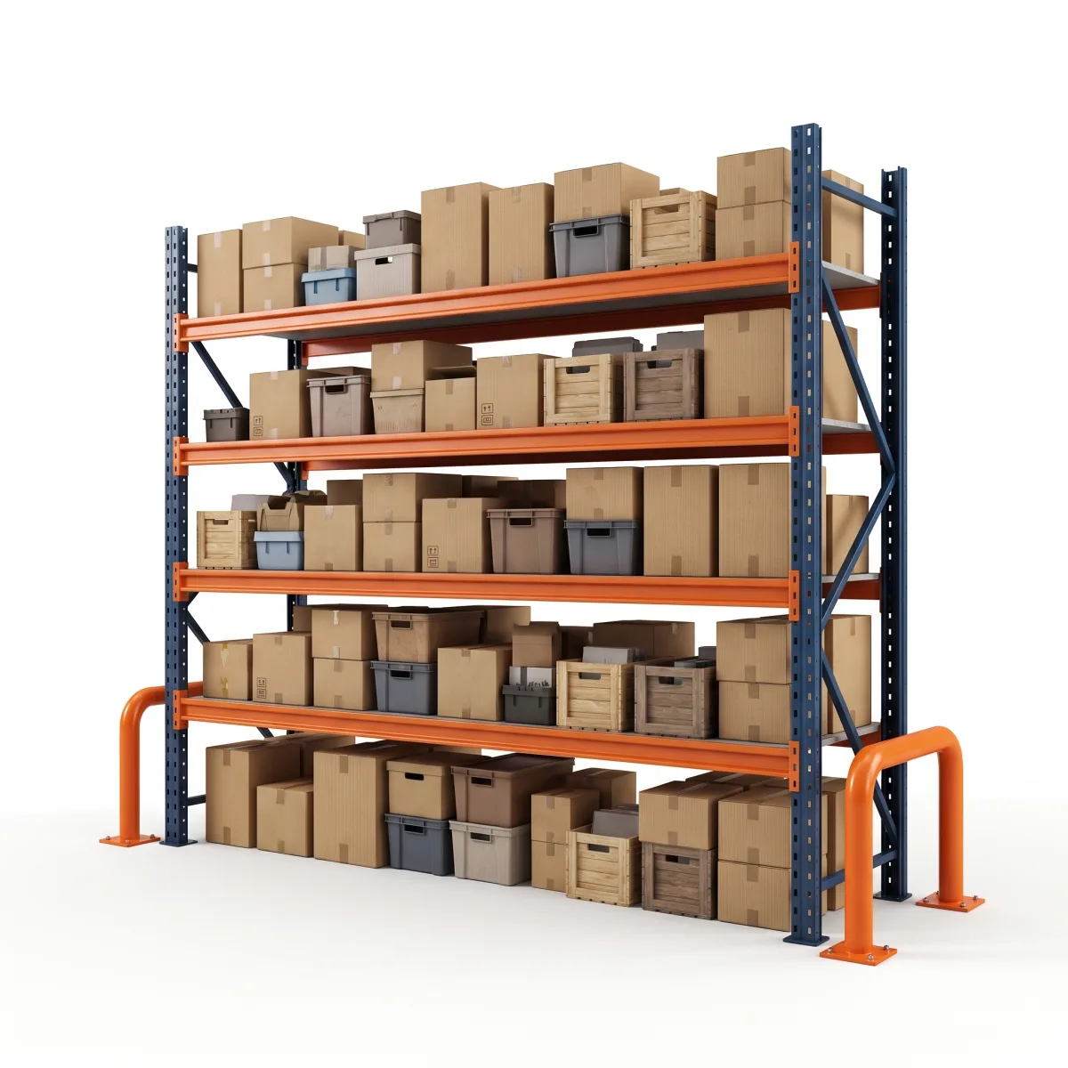 Palettier simple 1000 kg · 4 niveaux · 255x269x100 cm · 3 palettes Bleu/Orange 6