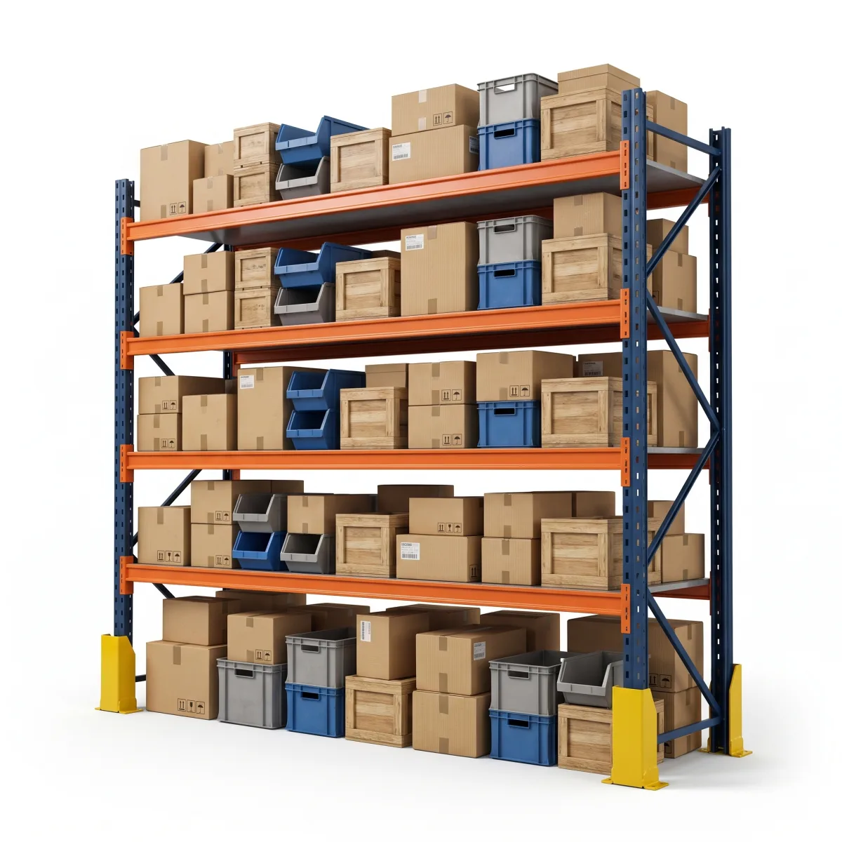 Palettier simple 1000 kg · 4 niveaux · 255x269x100 cm · 3 palettes Bleu/Orange 2