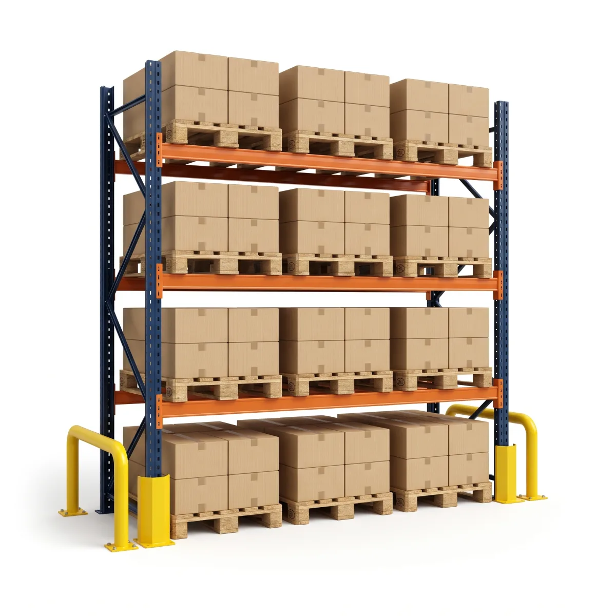 Rack industriel 1500 kg · 3 niveaux · 255x269x100 cm · 3 palettes Bleu/Orange 4