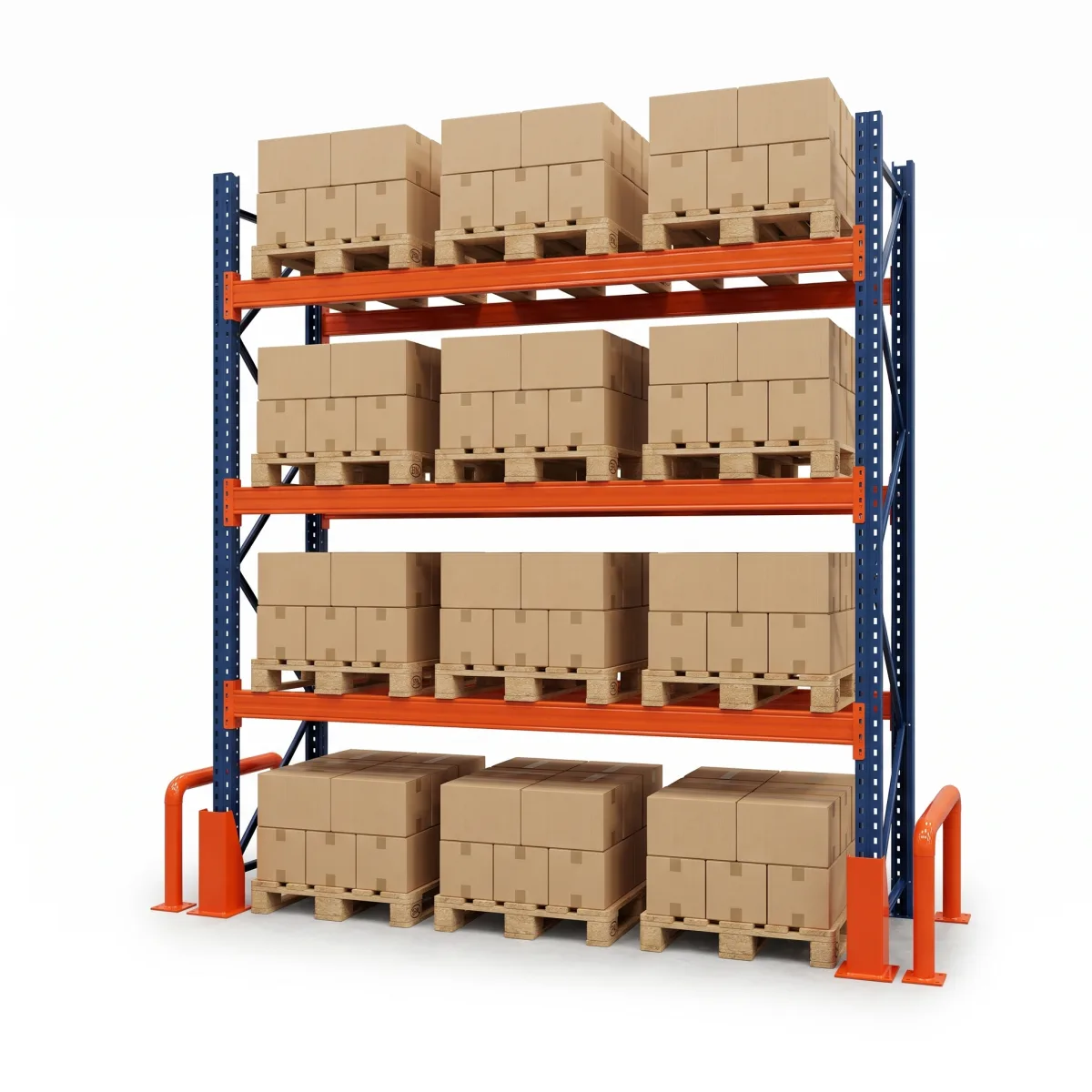 Rack industriel 1500 kg · 3 niveaux · 255x269x100 cm · 3 palettes Bleu/Orange 7