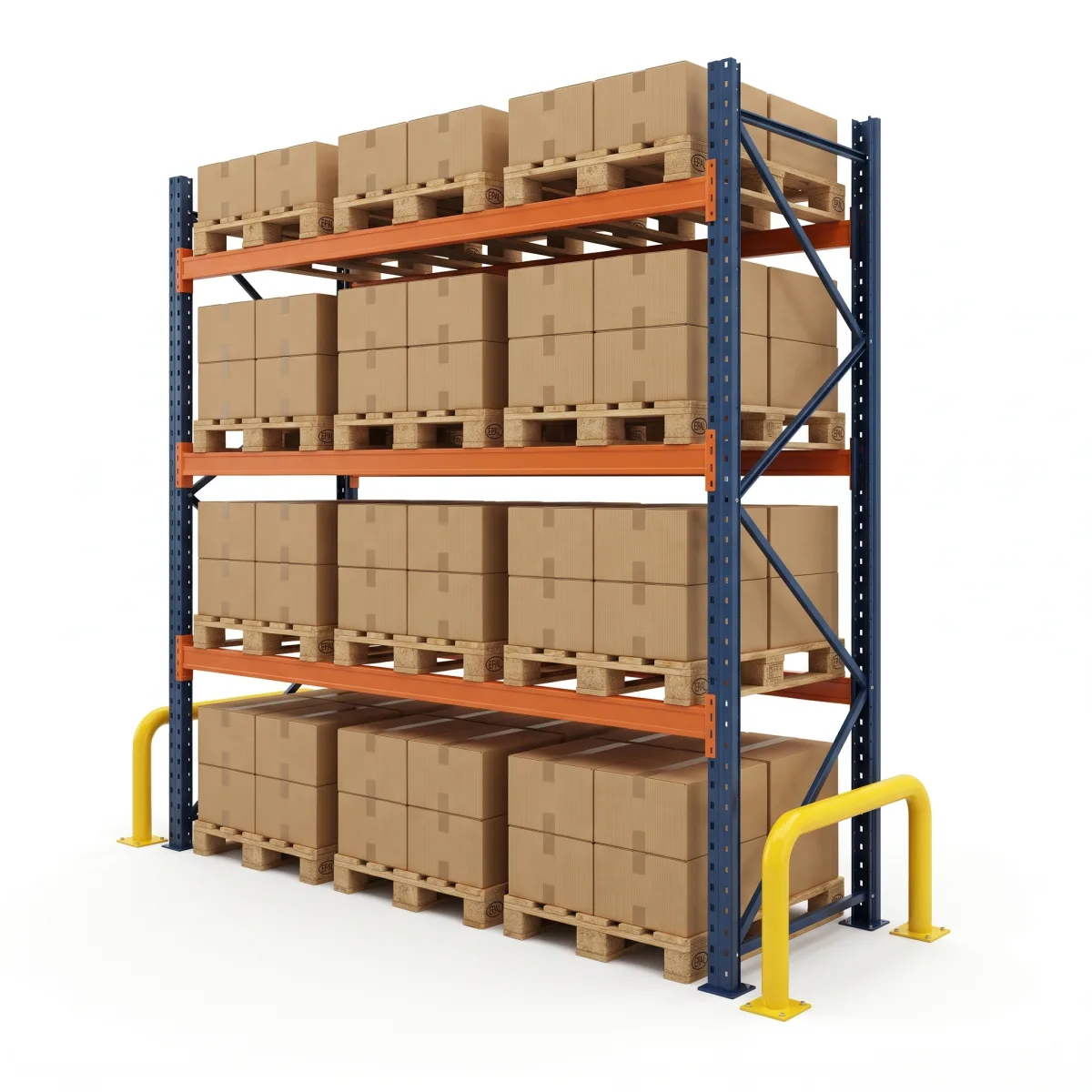 Rack industriel 1500 kg · 3 niveaux · 255x269x100 cm · 3 palettes Bleu/Orange 3