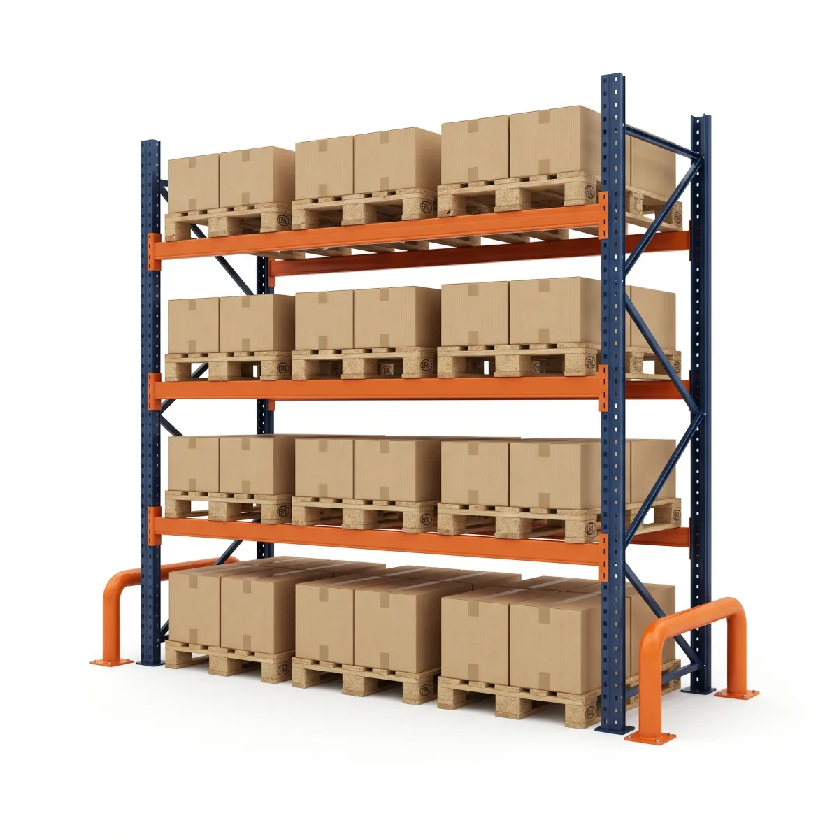 Rack industriel 1500 kg · 3 niveaux · 255x269x100 cm · 3 palettes Bleu/Orange 6