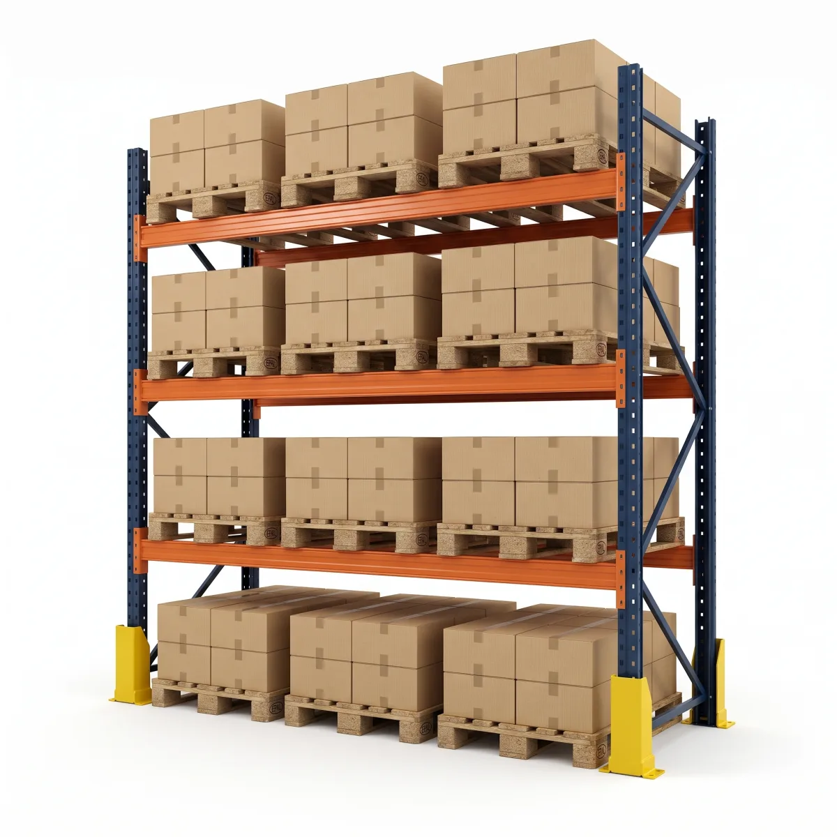 Rack industriel 1500 kg · 3 niveaux · 255x269x100 cm · 3 palettes Bleu/Orange 2