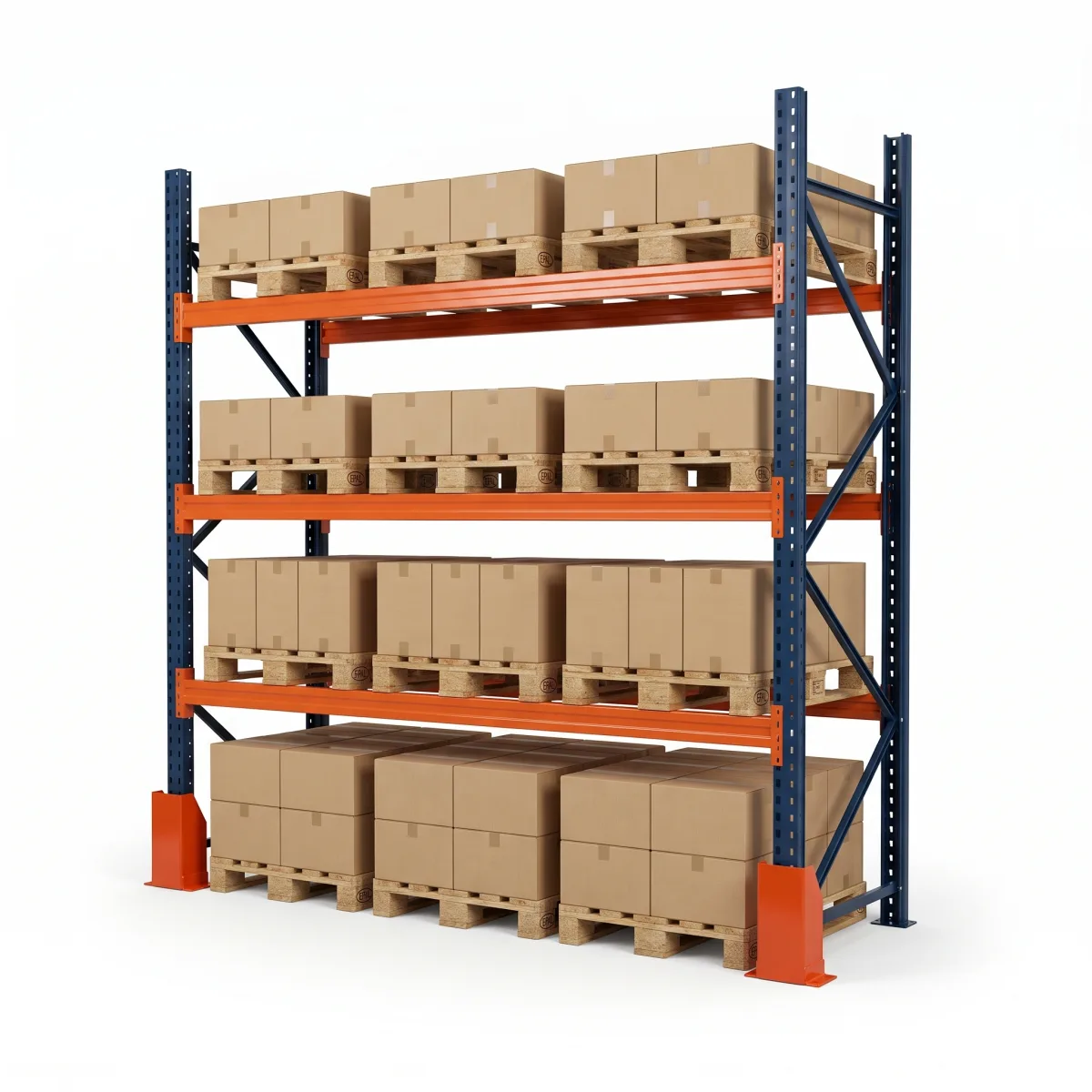 Rack industriel 1500 kg · 3 niveaux · 255x269x100 cm · 3 palettes Bleu/Orange 5
