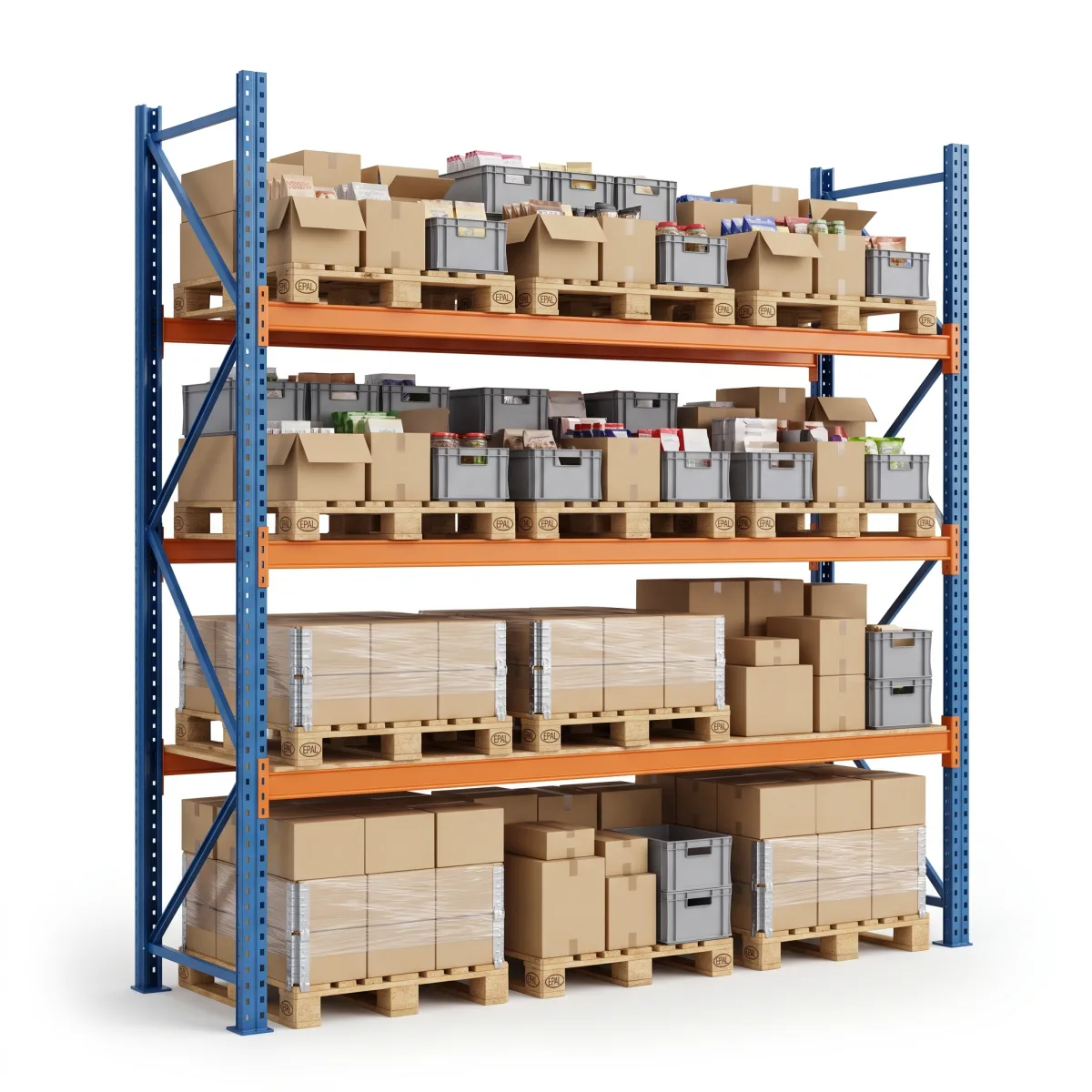 Estante Porta Pallets 1000 kg · 3 Níveis · 300x269x100 cm · 3 paletes Azul/Laranja 14