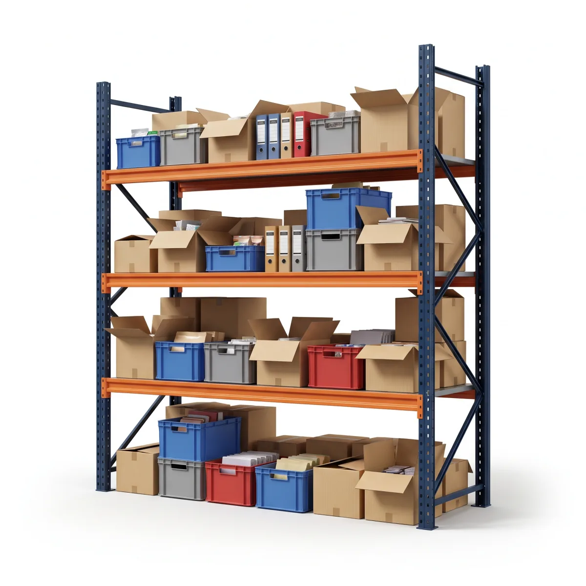 Estante Porta Pallets 1000 kg · 3 Níveis · 300x269x100 cm · 3 paletes Azul/Laranja 15