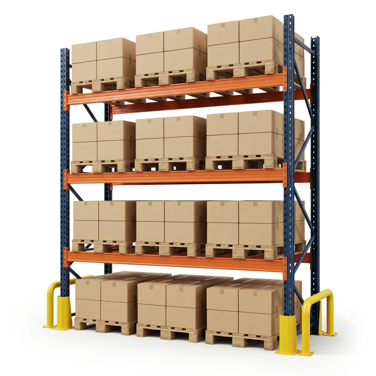 Estante Porta Pallets 1000 kg · 3 Níveis · 300x269x100 cm · 3 paletes Azul/Laranja 4