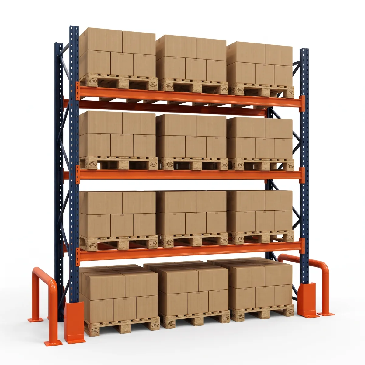Estante Porta Pallets 1000 kg · 3 Níveis · 300x269x100 cm · 3 paletes Azul/Laranja 7