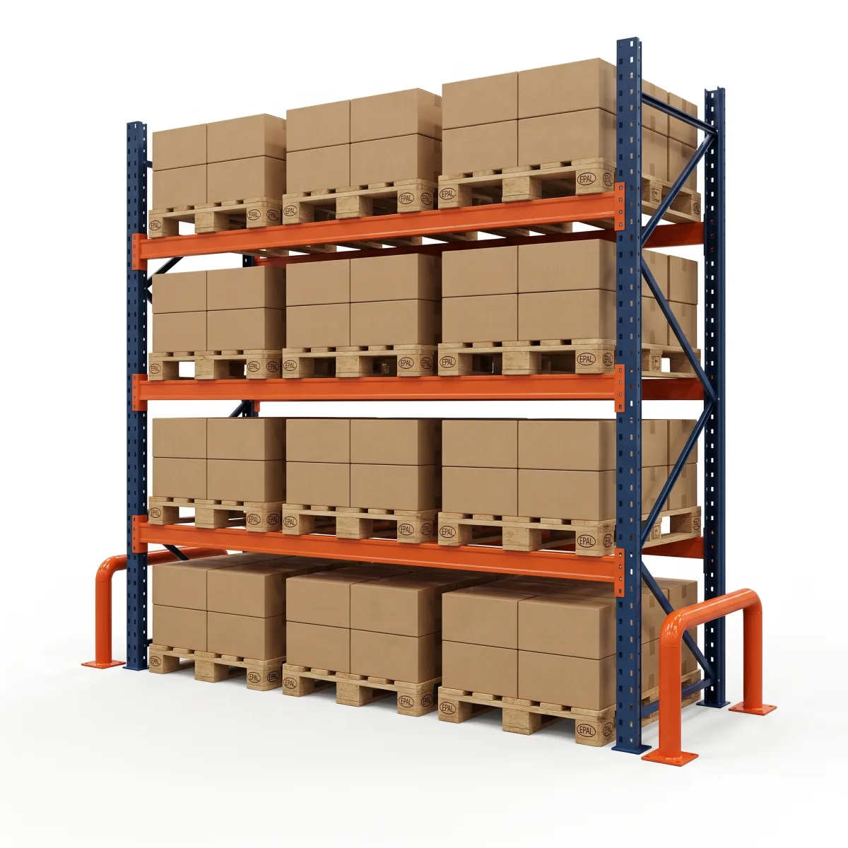 Estante Porta Pallets 1000 kg · 3 Níveis · 300x269x100 cm · 3 paletes Azul/Laranja 6