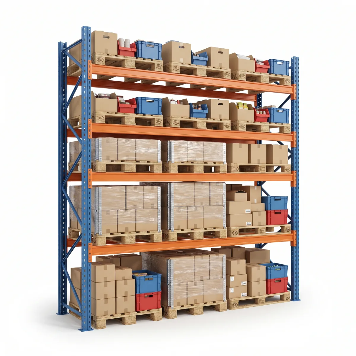 Palettier métallique lourd 1000 kg · 4 niveaux · 353x269 cm Bleu/Orange 15