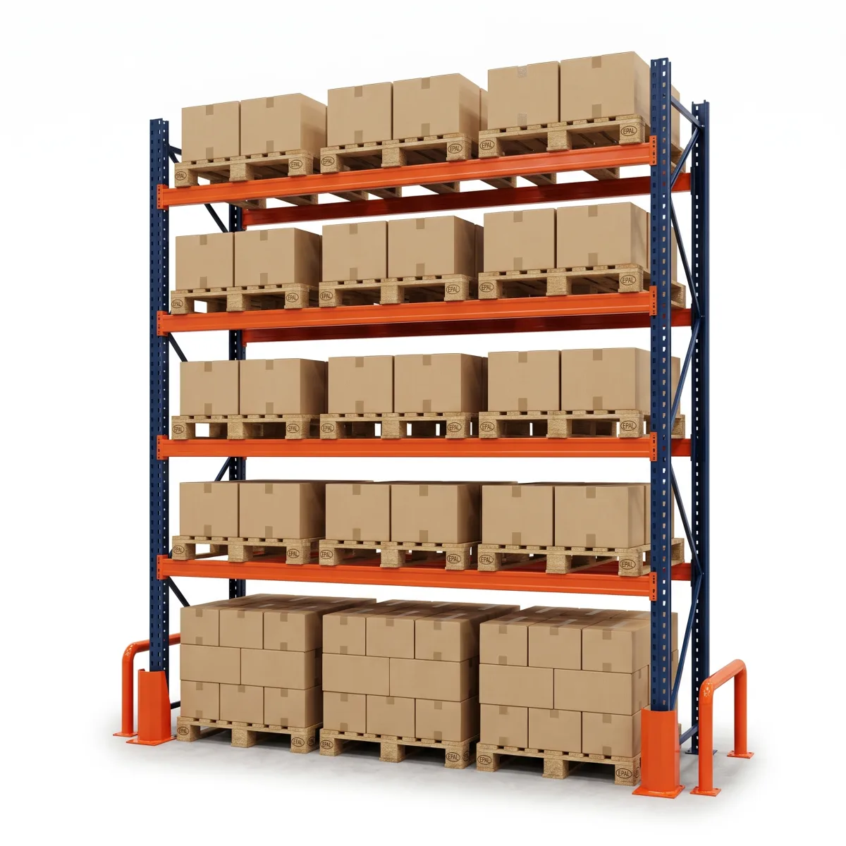 Palettier métallique lourd 1000 kg · 4 niveaux · 353x269 cm Bleu/Orange 7