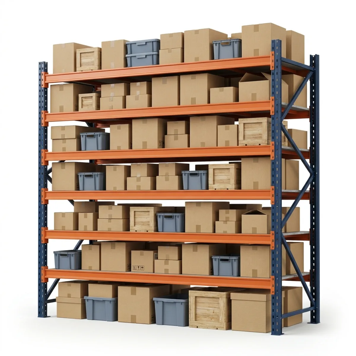 Rack modulaire industriel 1000 kg · 6 niveaux · 255x184 cm Bleu/Orange 8