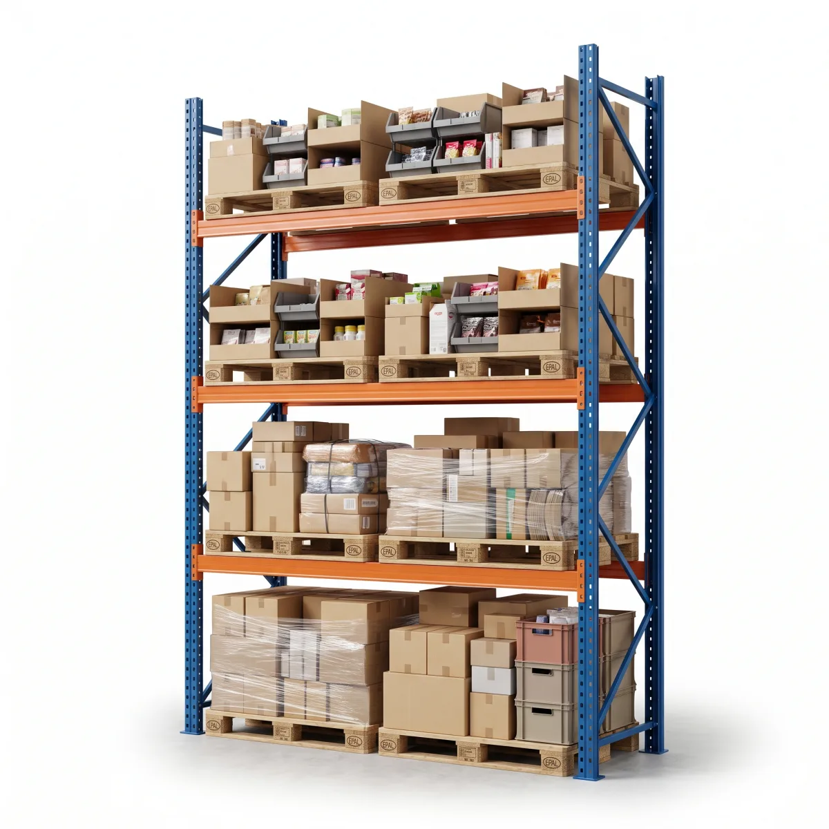 Rack para Pallets 1000 kg · 3 Níveis · 353x184x100 cm · 2 paletes Azul/Laranja 14