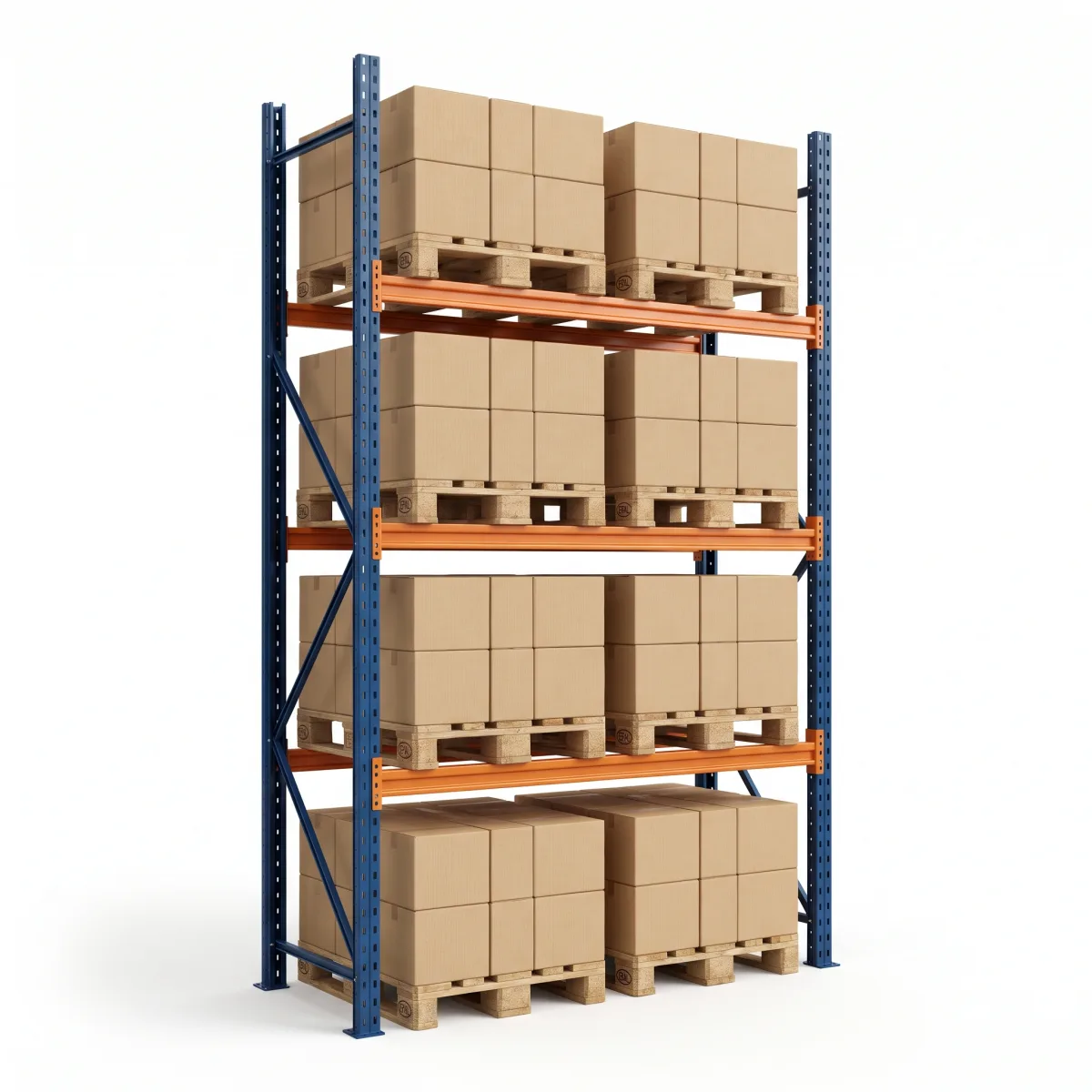 Rack para Pallets 1000 kg · 3 Níveis · 353x184x100 cm · 2 paletes Azul/Laranja 16