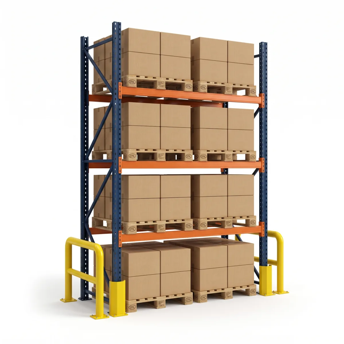 Rack para Pallets 1000 kg · 3 Níveis · 353x184x100 cm · 2 paletes Azul/Laranja 4