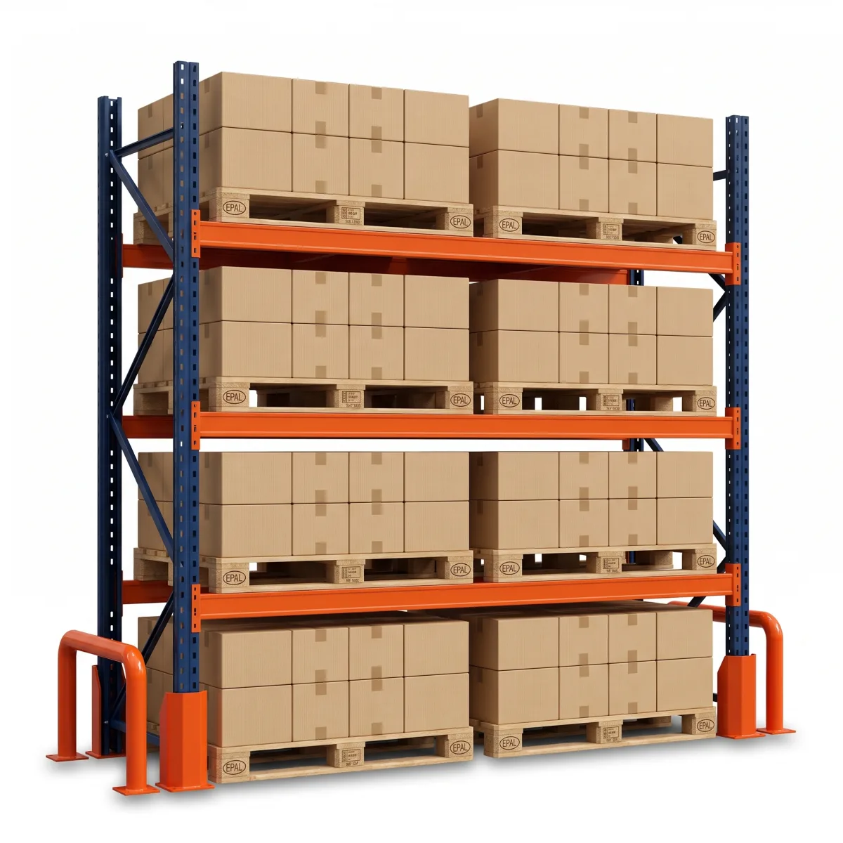 Rack para Pallets 1000 kg · 3 Níveis · 353x184x100 cm · 2 paletes Azul/Laranja 7