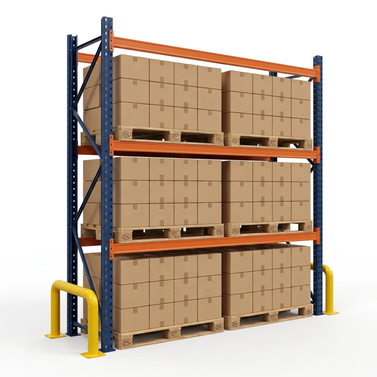 Rack para Pallets 1000 kg · 3 Níveis · 353x184x100 cm · 2 paletes Azul/Laranja 3