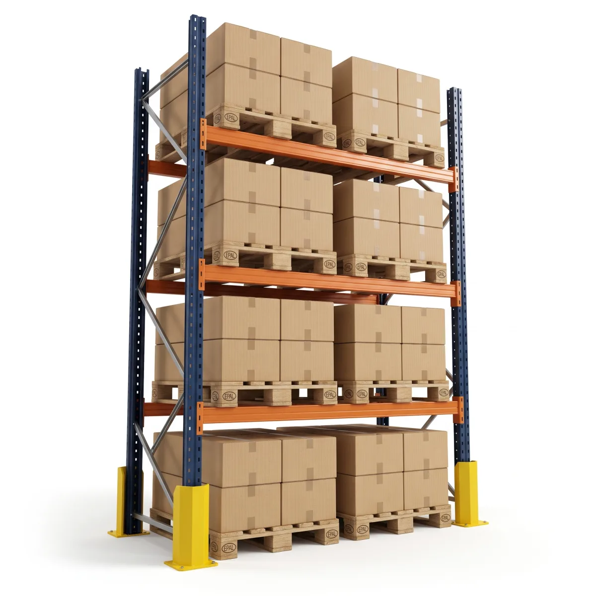 Rack para Pallets 1000 kg · 3 Níveis · 353x184x100 cm · 2 paletes Azul/Laranja 2