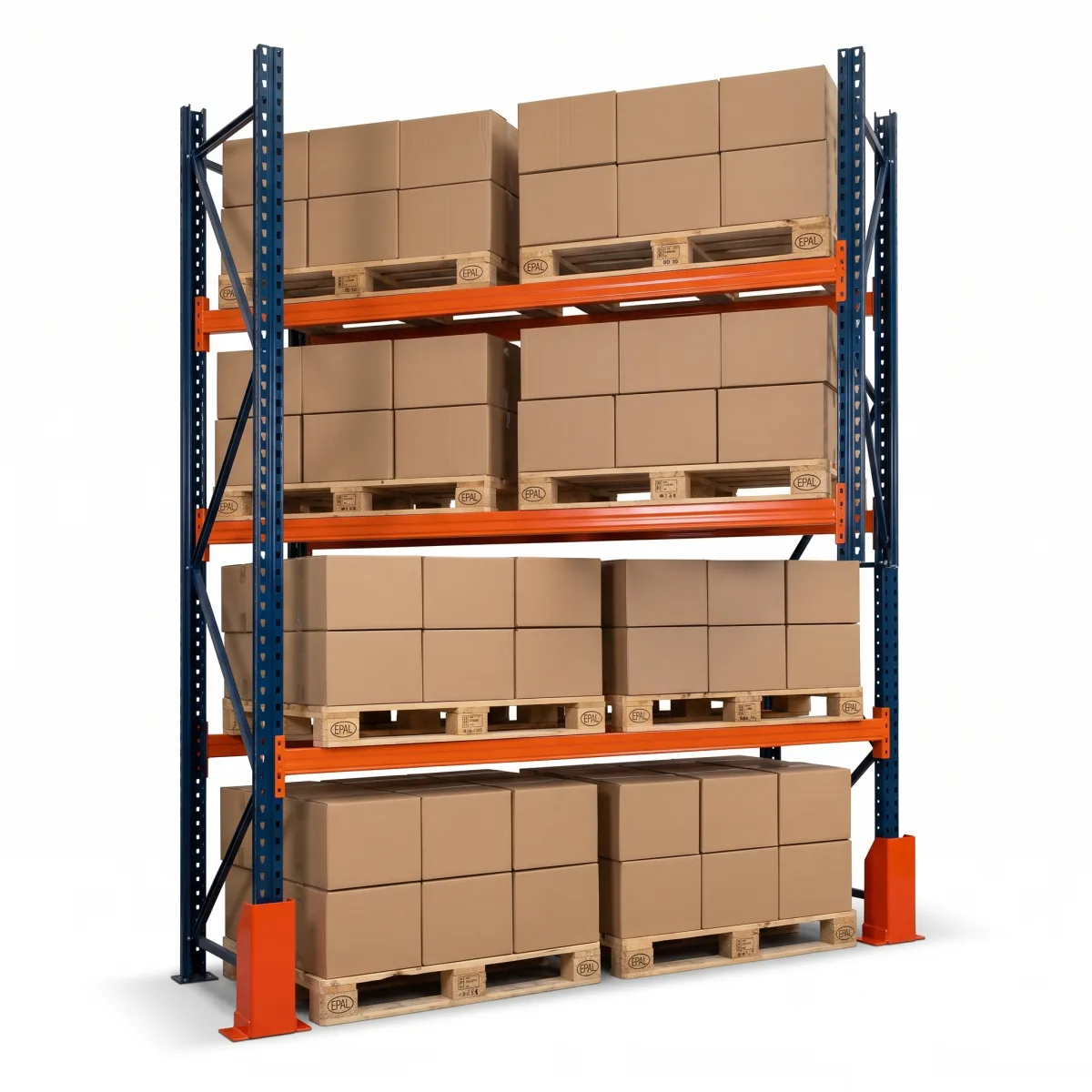 Rack para Pallets 1000 kg · 3 Níveis · 353x184x100 cm · 2 paletes Azul/Laranja 5