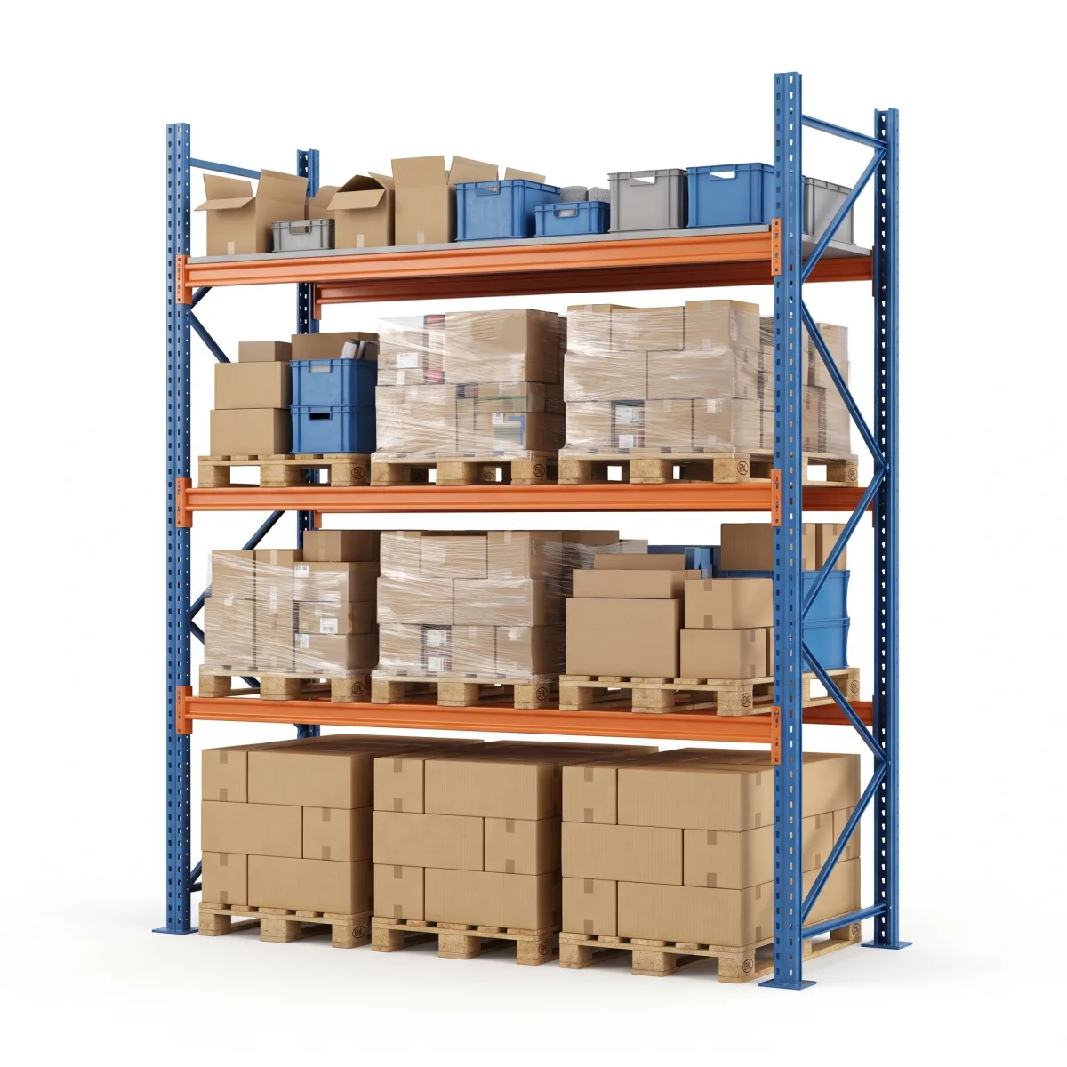 Rack palettier 1000 kg · 3 niveaux · 353x269x100 cm · 3 palettes Bleu/Orange 14