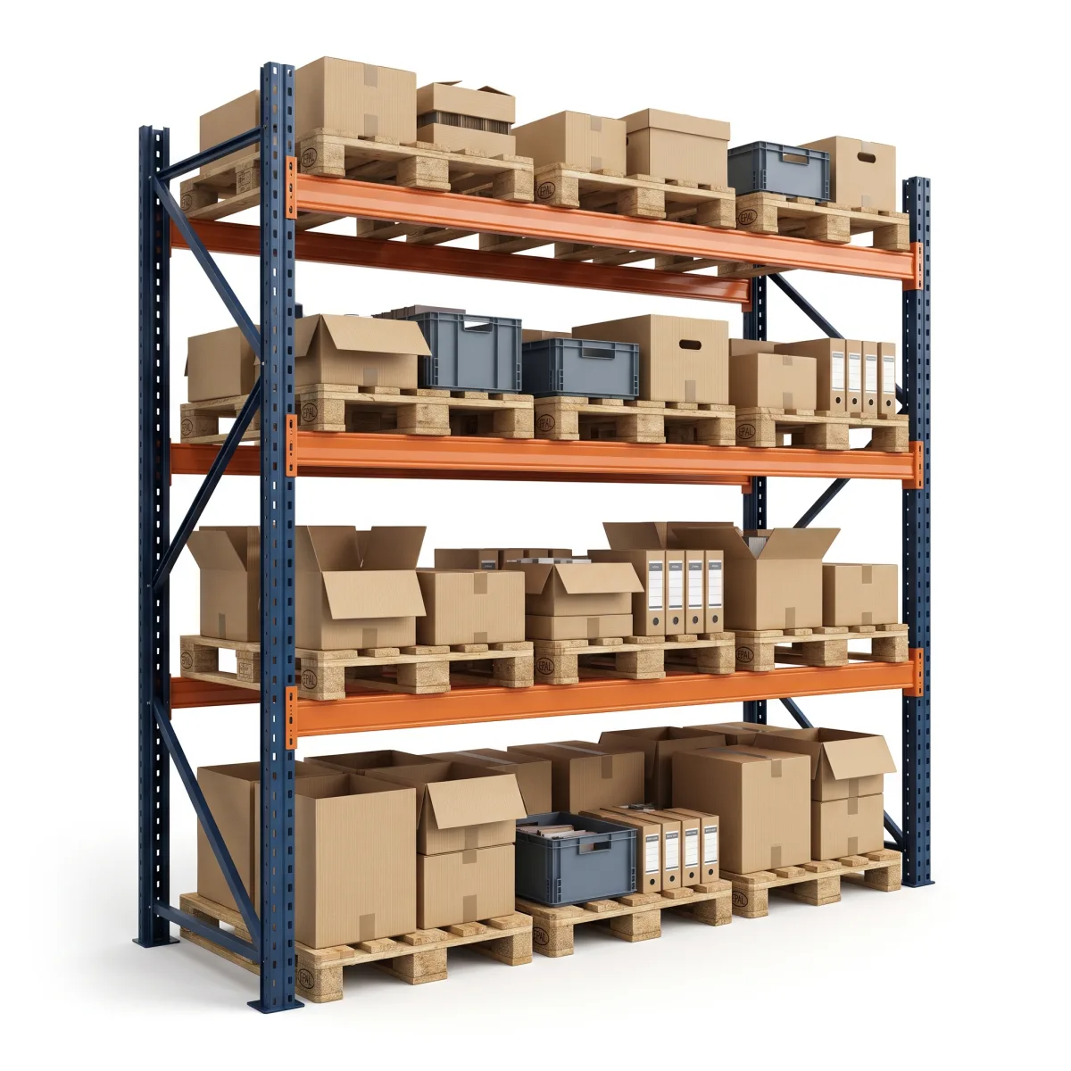 Rack palettier 1000 kg · 3 niveaux · 353x269x100 cm · 3 palettes Bleu/Orange 15
