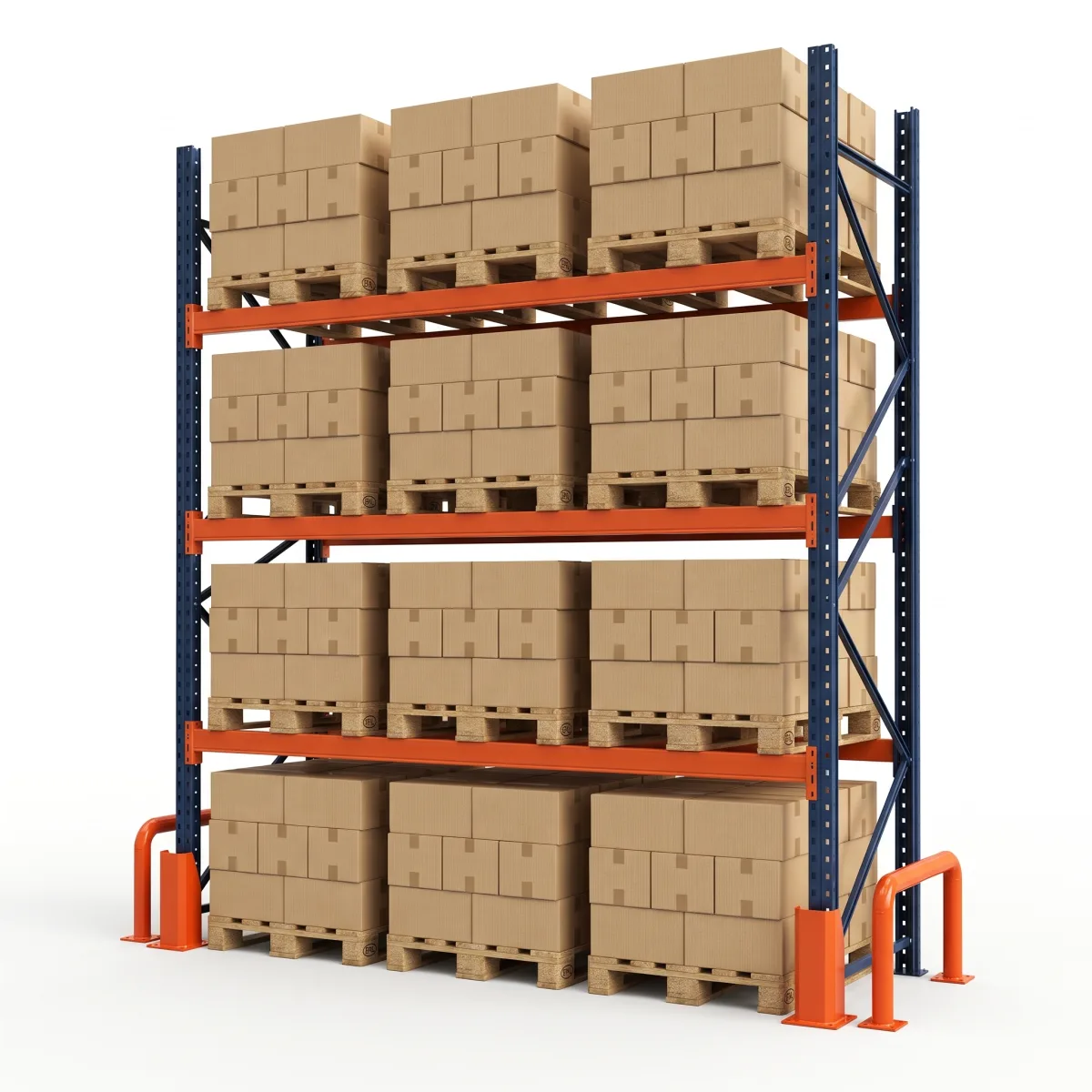 Rack palettier 1000 kg · 3 niveaux · 353x269x100 cm · 3 palettes Bleu/Orange 7
