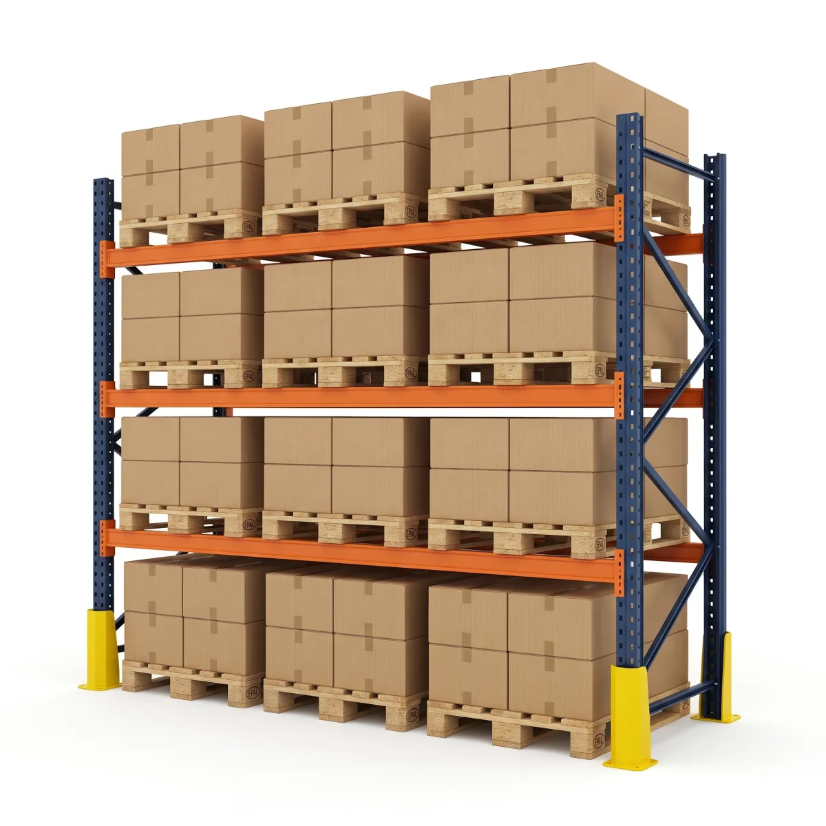 Rack palettier 1000 kg · 3 niveaux · 353x269x100 cm · 3 palettes Bleu/Orange 2