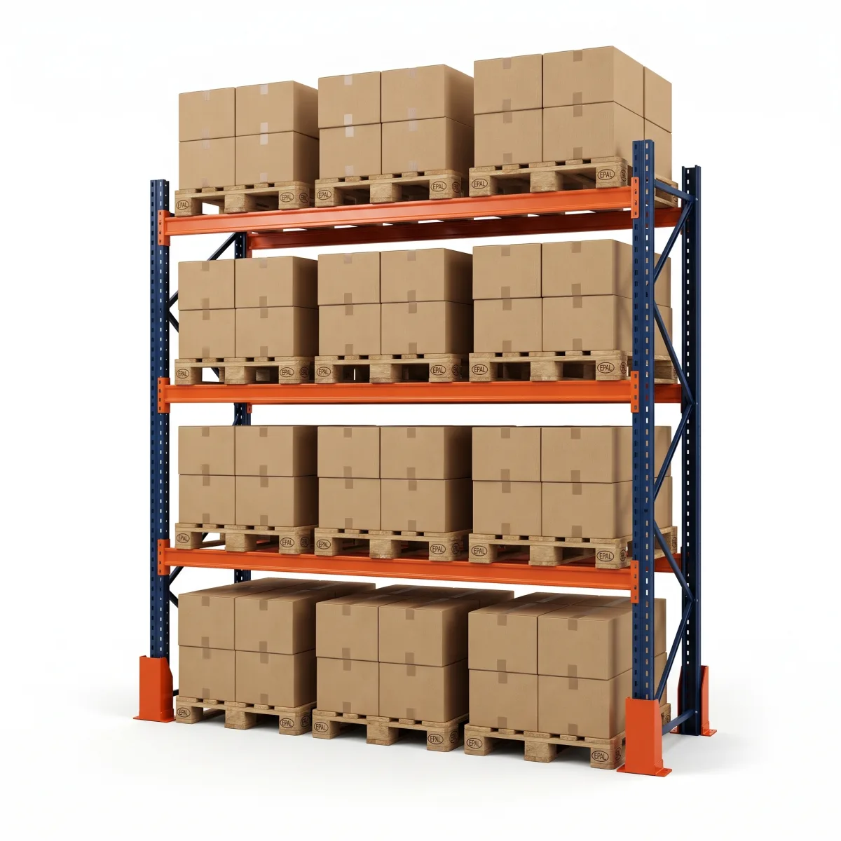 Rack palettier 1000 kg · 3 niveaux · 353x269x100 cm · 3 palettes Bleu/Orange 5