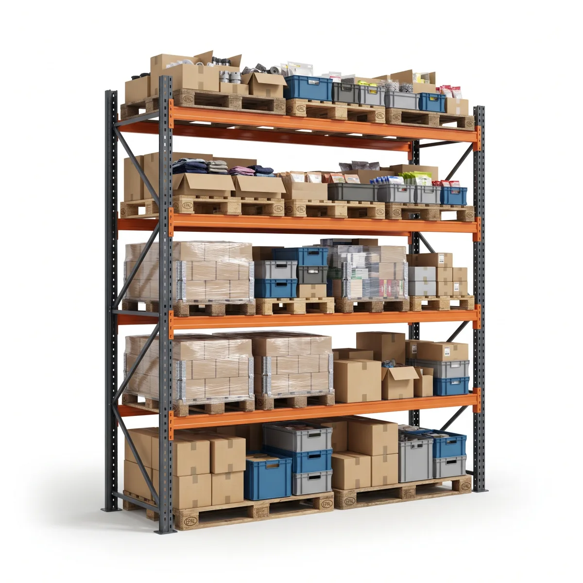 Étagère industrielle pour palettes 1000 kg · 4 niveaux · 300x184 cm Bleu/Orange 14
