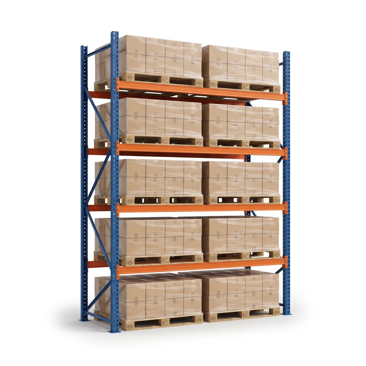 Étagère industrielle pour palettes 1000 kg · 4 niveaux · 300x184 cm Bleu/Orange 16