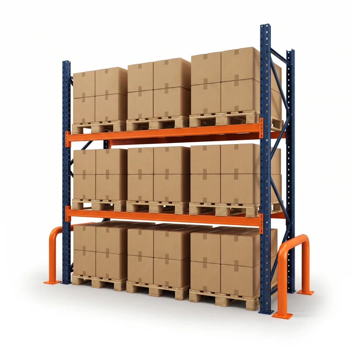 Estante de Pallets 1500 kg · 2 Níveis · 300x269x100 cm · 3 paletes Azul/Laranja 6