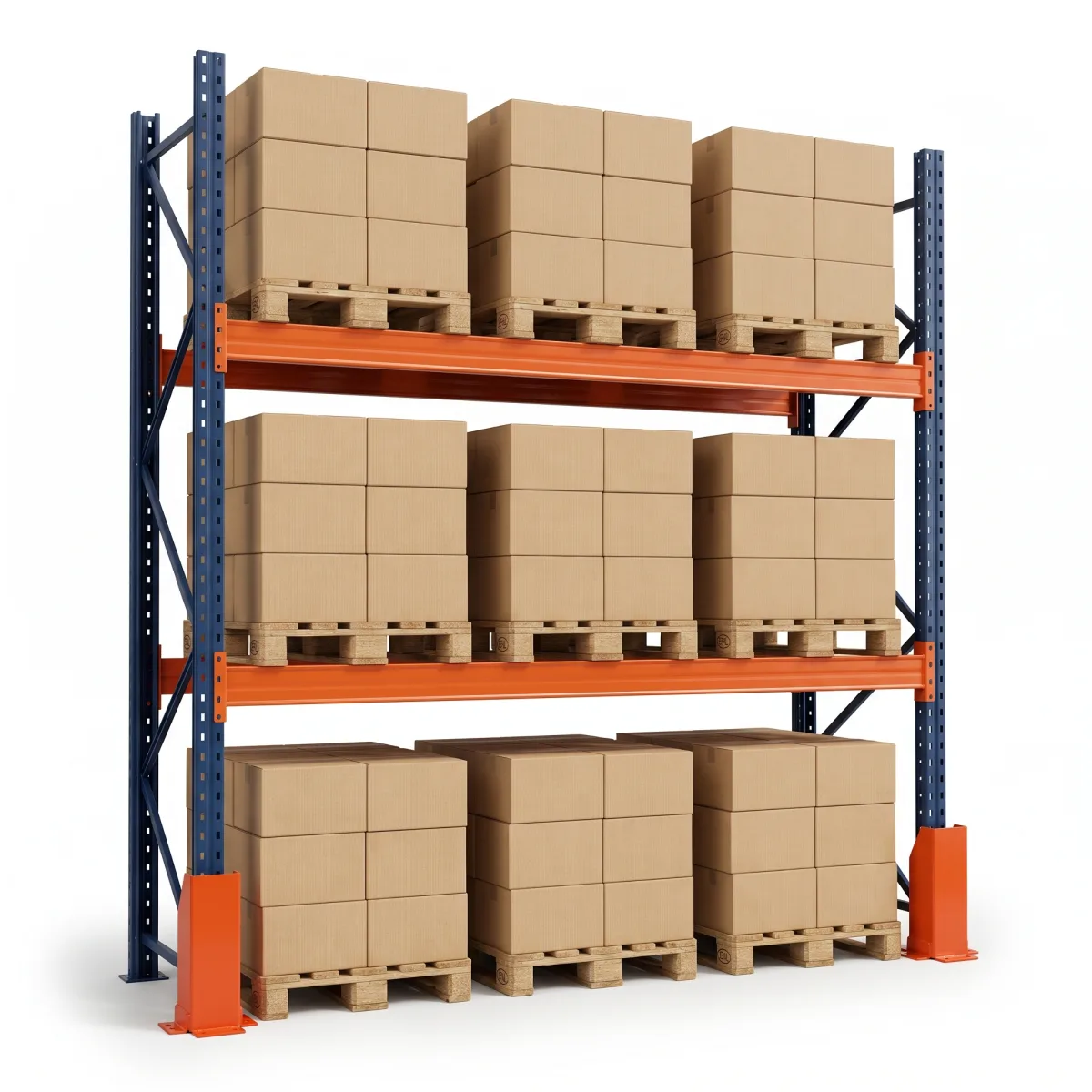 Estante de Pallets 1500 kg · 2 Níveis · 300x269x100 cm · 3 paletes Azul/Laranja 5
